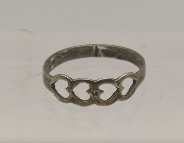 Vintage Handmade Hearts Sterling Silver Ring - Size 6.25