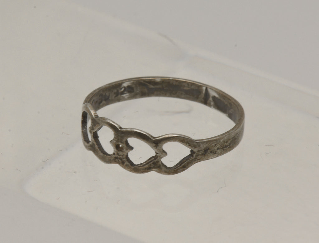 Vintage Handmade Hearts Sterling Silver Ring - Size 6.25