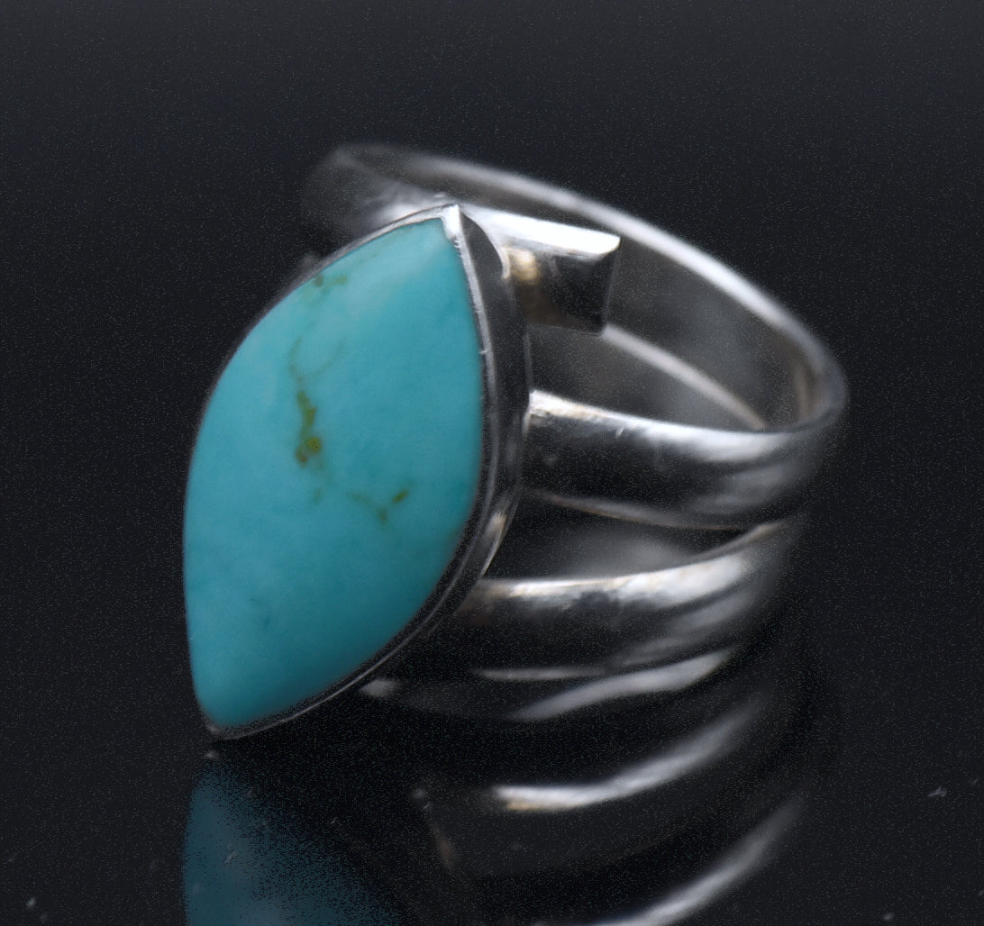 Vintage Handmade Turquoise Sterling Silver Ring - Size 6