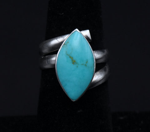 Vintage Handmade Turquoise Sterling Silver Ring - Size 6