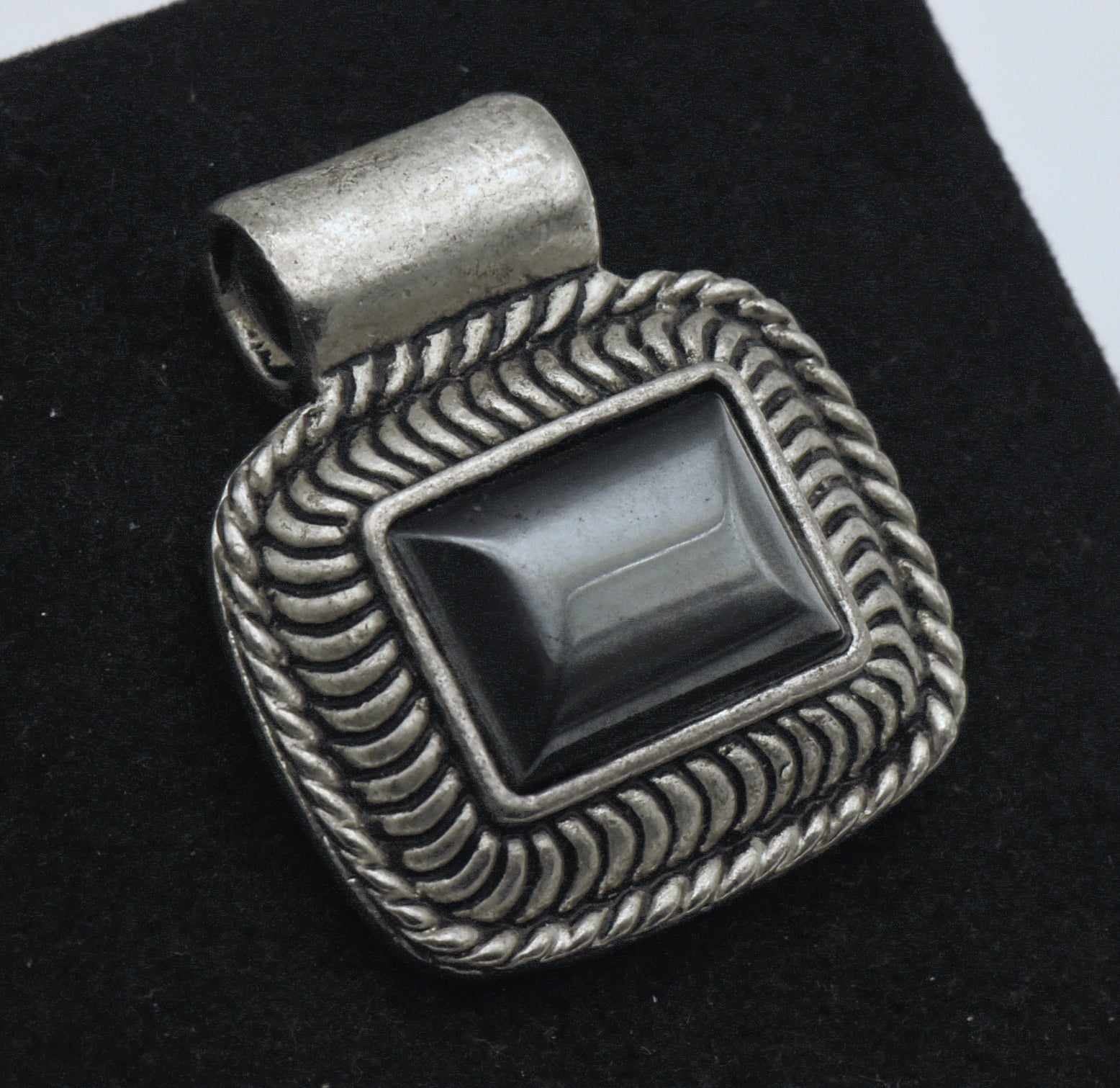 Vintage Hematite Silver Tone Metal Slide Pendant