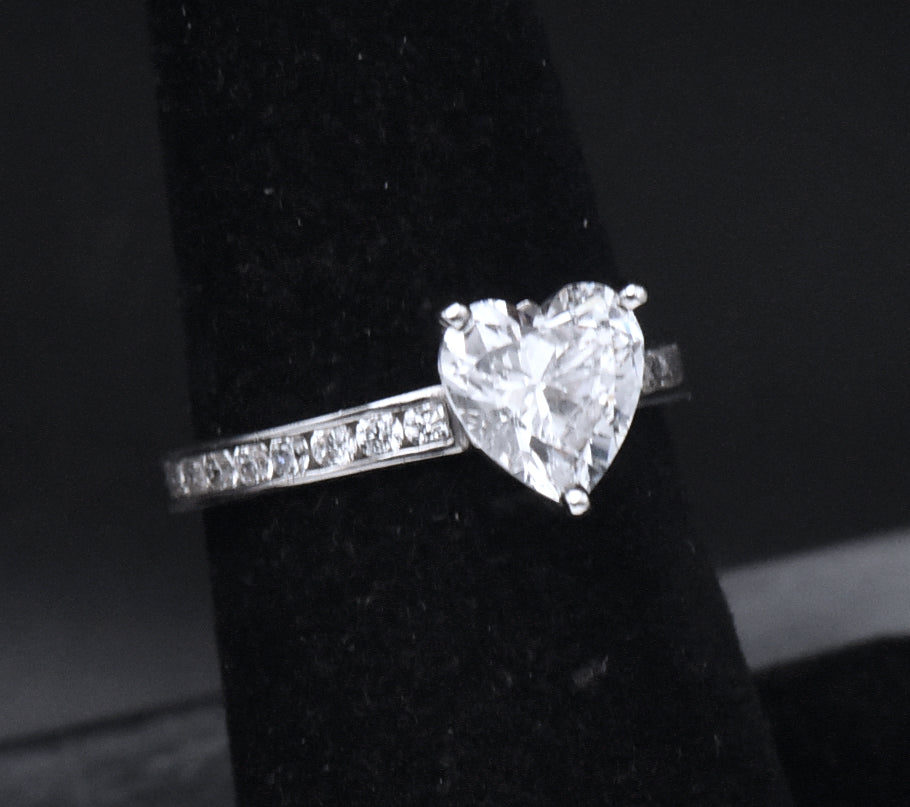 Sterling Silver Cubic Zirconia Heart Ring - Size 6