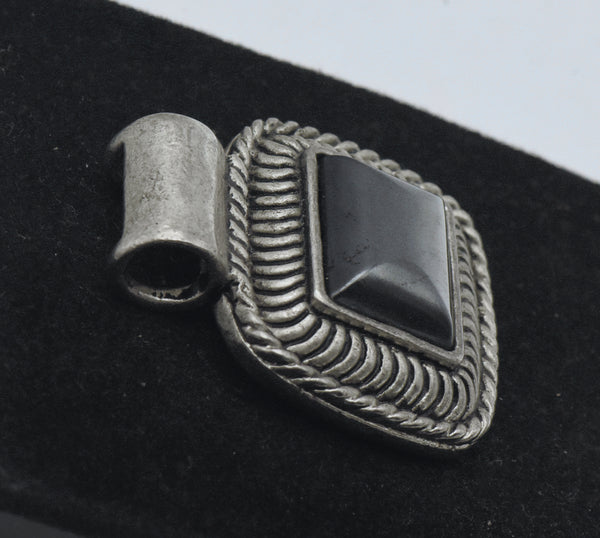 Vintage Hematite Silver Tone Metal Slide Pendant