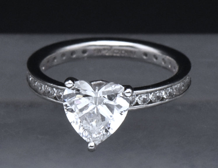 Sterling Silver Cubic Zirconia Heart Ring - Size 6