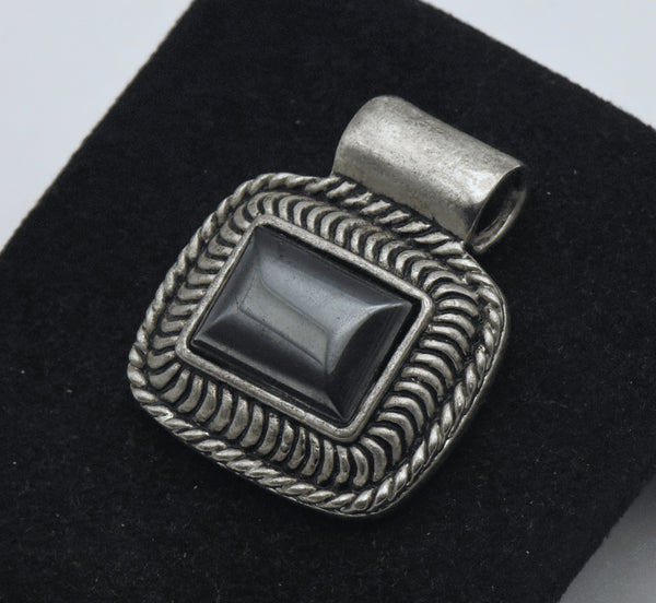 Vintage Hematite Silver Tone Metal Slide Pendant