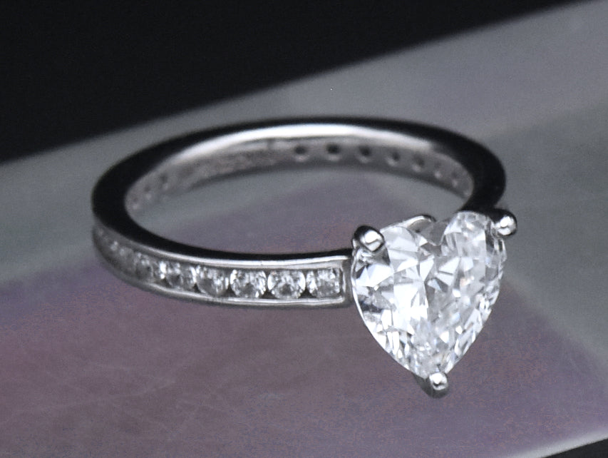 Sterling Silver Cubic Zirconia Heart Ring - Size 6