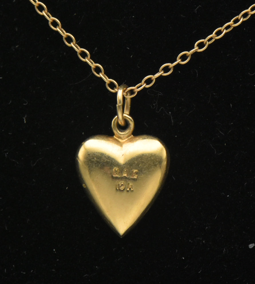Vintage 10k Gold Heart Pendant Chain Necklace - 13"
