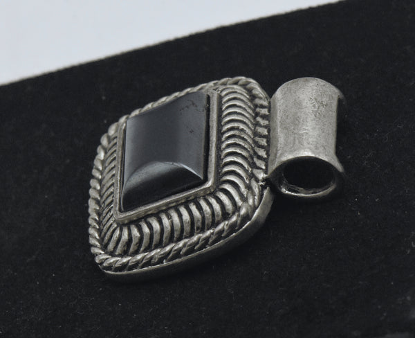 Vintage Hematite Silver Tone Metal Slide Pendant