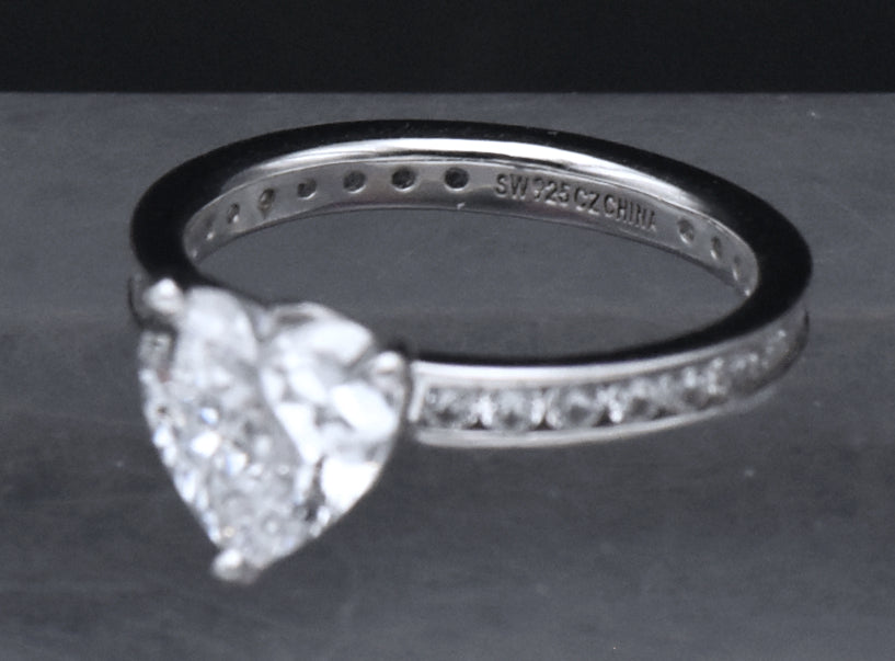 Sterling Silver Cubic Zirconia Heart Ring - Size 6
