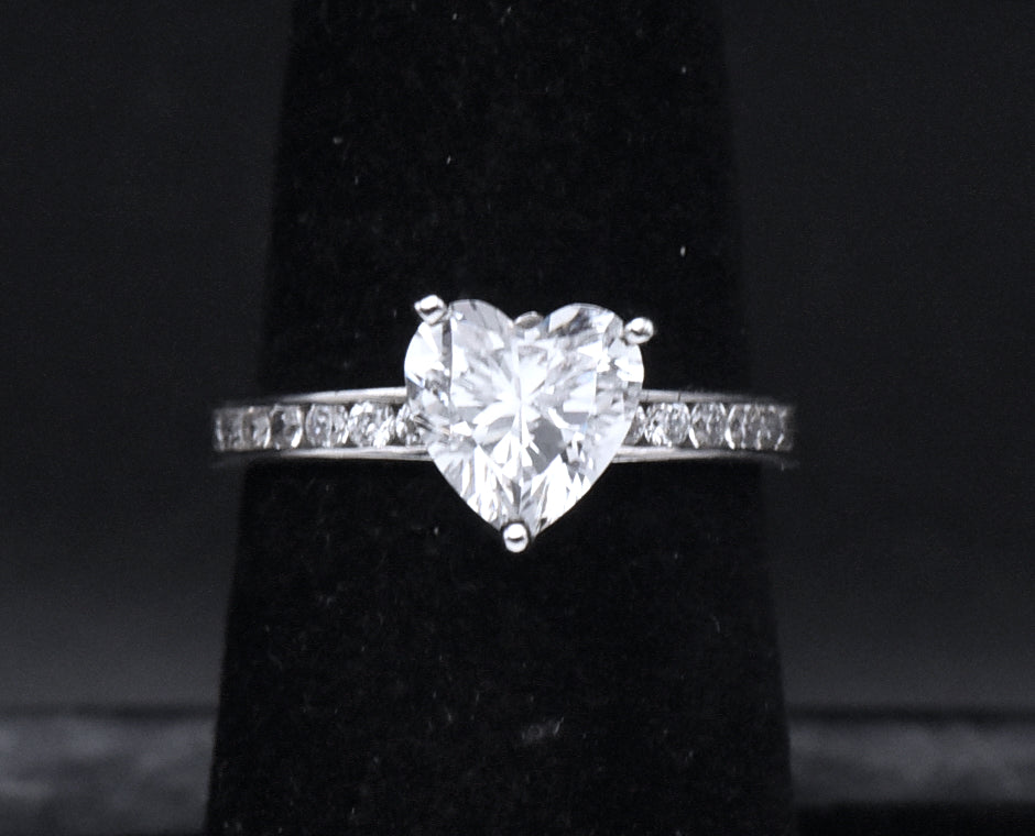 Sterling Silver Cubic Zirconia Heart Ring - Size 6