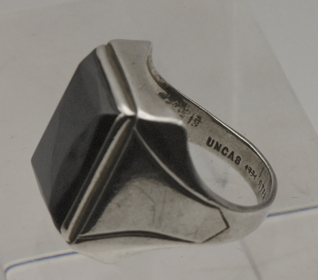 Uncas - Vintage Hematite Sterling Silver Ring - Size 7.5