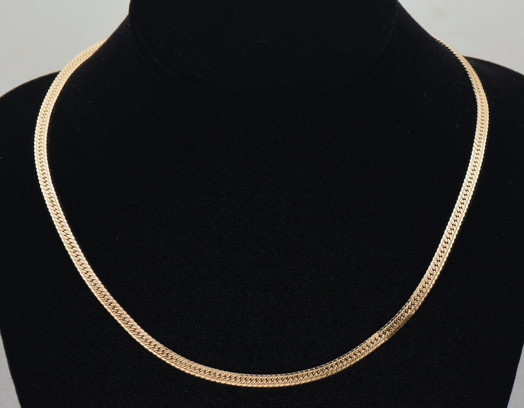 Gold Tone Metal Herringbone Link Chain Necklace - 18"