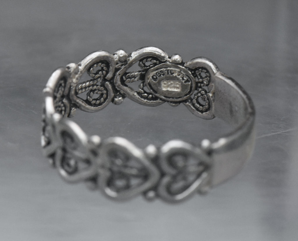 Vintage Sterling Silver Hearts Band - Size 6
