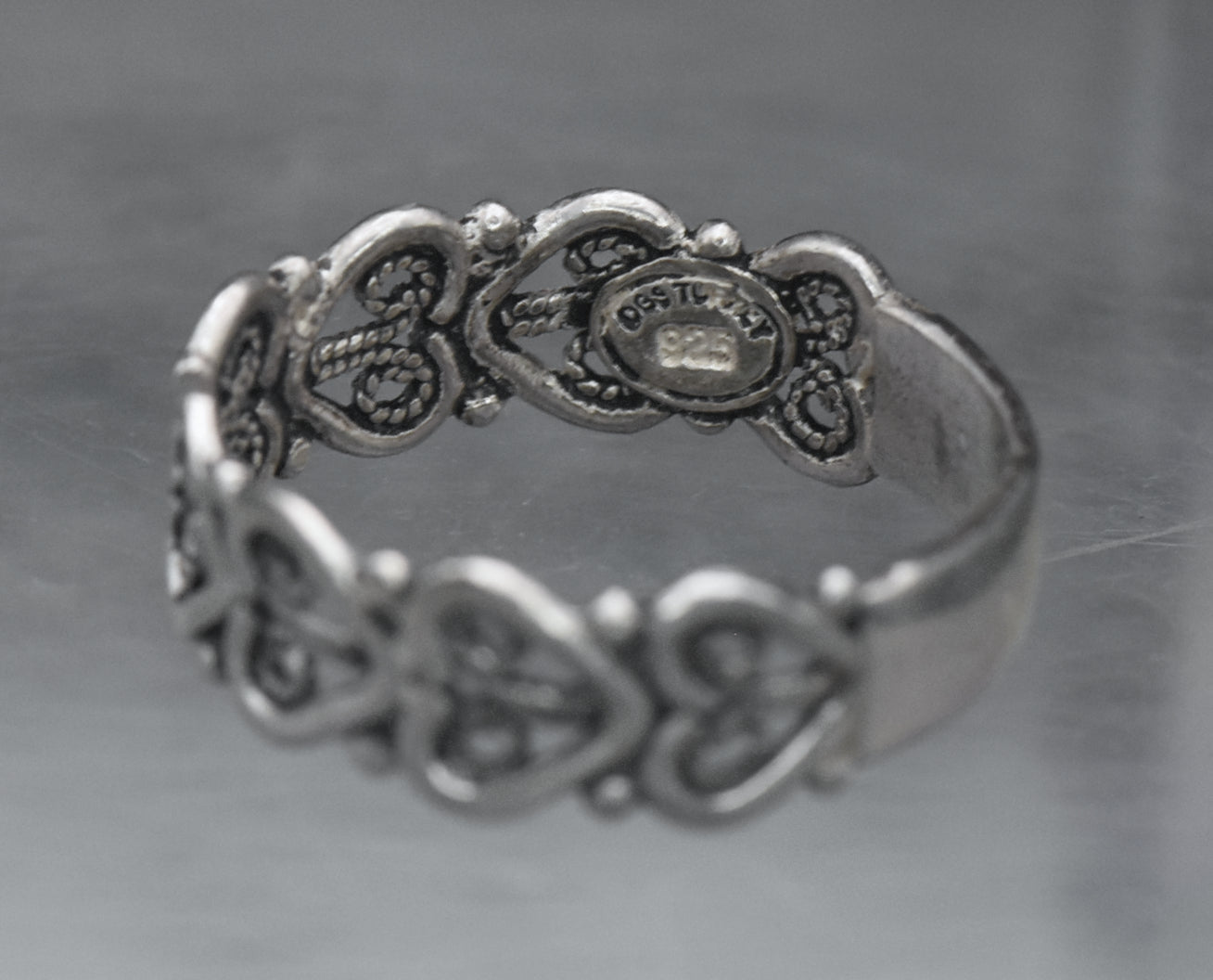 Vintage Sterling Silver Hearts Band - Size 6
