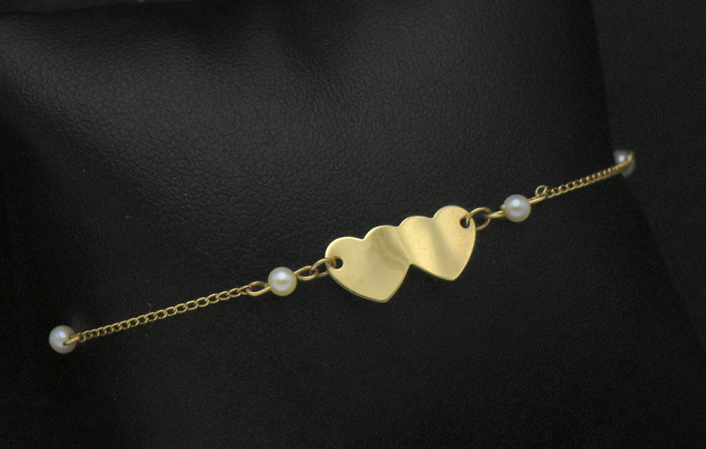 Vintage 14k Gold and Pearls Hearts Bracelet/Anklet - 8.5"