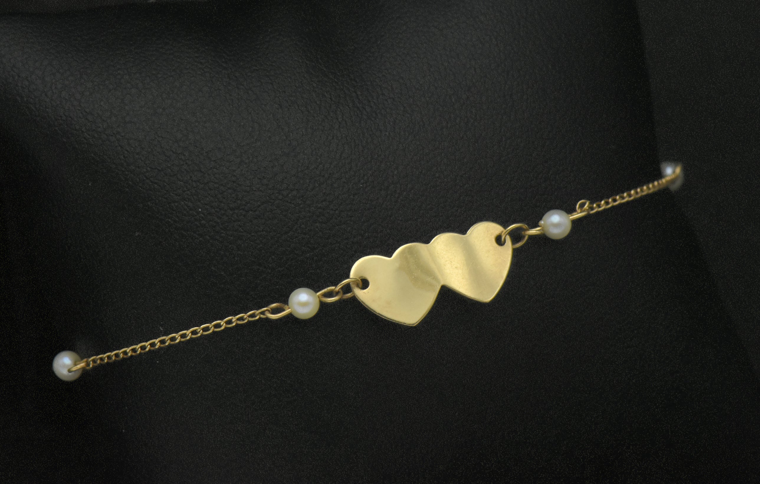 Vintage 14k Gold and Pearls Hearts Bracelet/Anklet - 8.5"