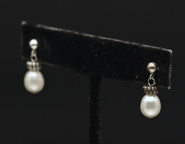 Honora - Vintage Pearl and Sterling Silver Dangle Earrings