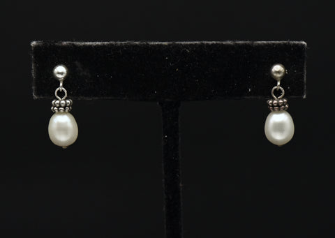 Honora - Vintage Pearl and Sterling Silver Dangle Earrings