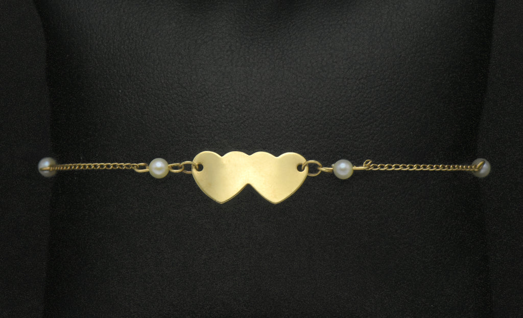 Vintage 14k Gold and Pearls Hearts Bracelet/Anklet - 8.5"