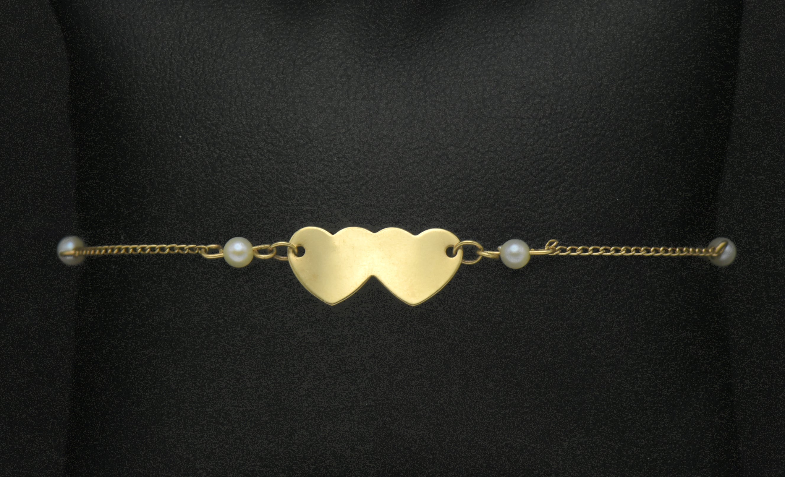 Vintage 14k Gold and Pearls Hearts Bracelet/Anklet - 8.5"