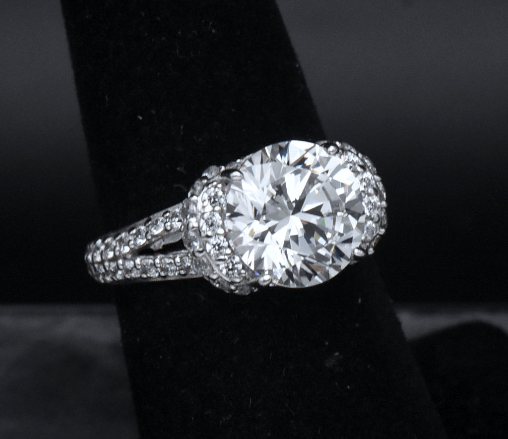 Sterling Silver Cubic Zirconia Half Halo Ring - Size 6.25
