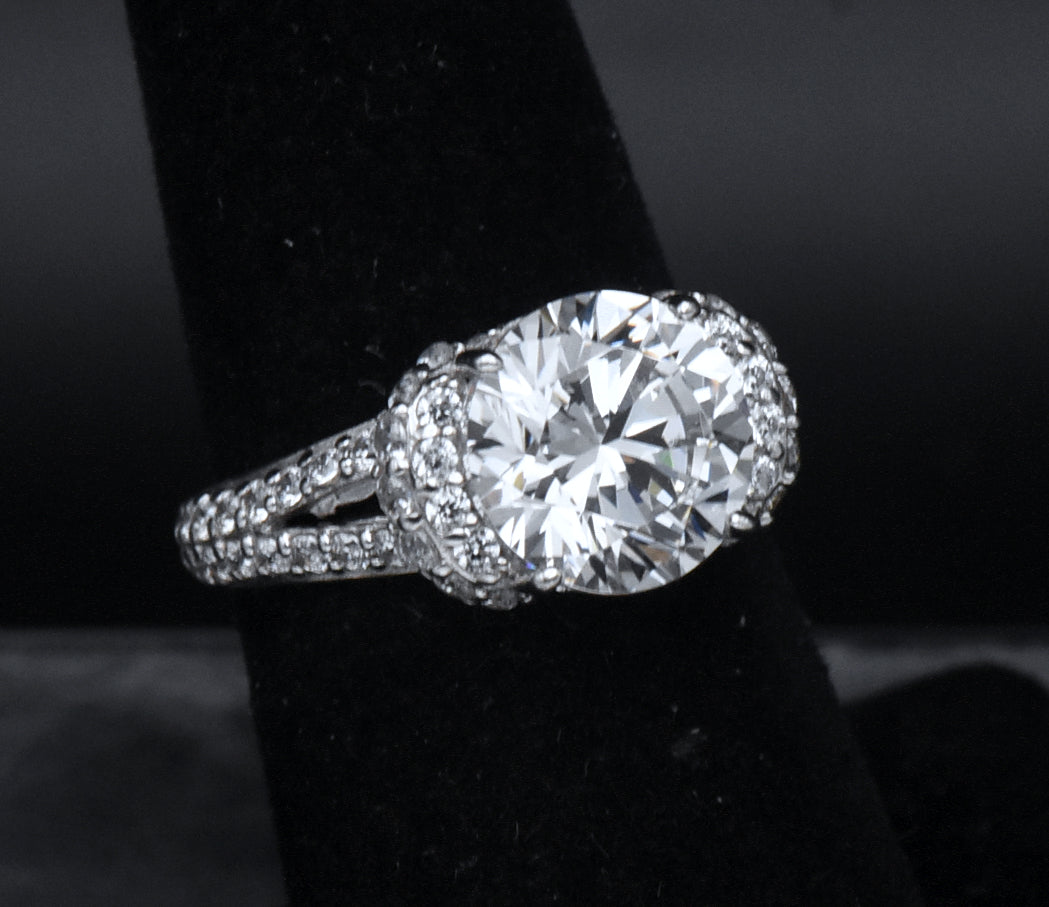 Sterling Silver Cubic Zirconia Half Halo Ring - Size 6.25