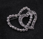 Vintage Sterling Silver and Marcasite Double Heart Brooch
