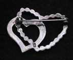 Vintage Sterling Silver and Marcasite Double Heart Brooch