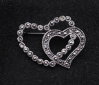Vintage Sterling Silver and Marcasite Double Heart Brooch