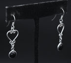 Vintage Sterling Silver Black Onyx Heart Dangle Earrings
