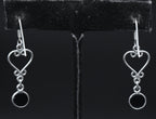 Vintage Sterling Silver Black Onyx Heart Dangle Earrings