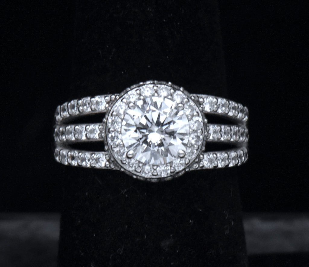 Sterling Silver Cubic Zirconia Halo Ring - Size 6