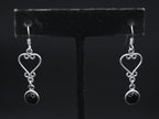 Vintage Sterling Silver Black Onyx Heart Dangle Earrings
