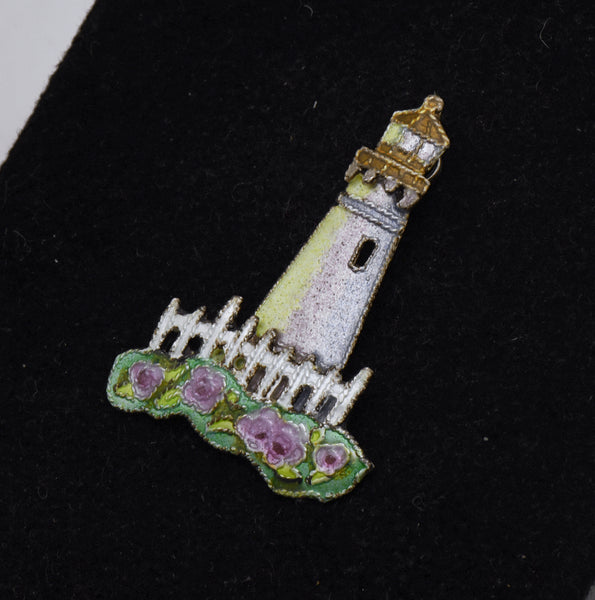 Vintage Sterling Silver Enameled Lighthouse Pendant