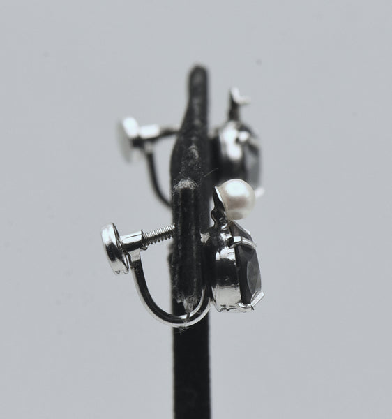 Sorrento - Vintage Sterling Silver Hematite and Pearl Screw Back Earrings - AS IS