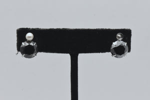 Sorrento - Vintage Sterling Silver Hematite and Pearl Screw Back Earrings - AS IS
