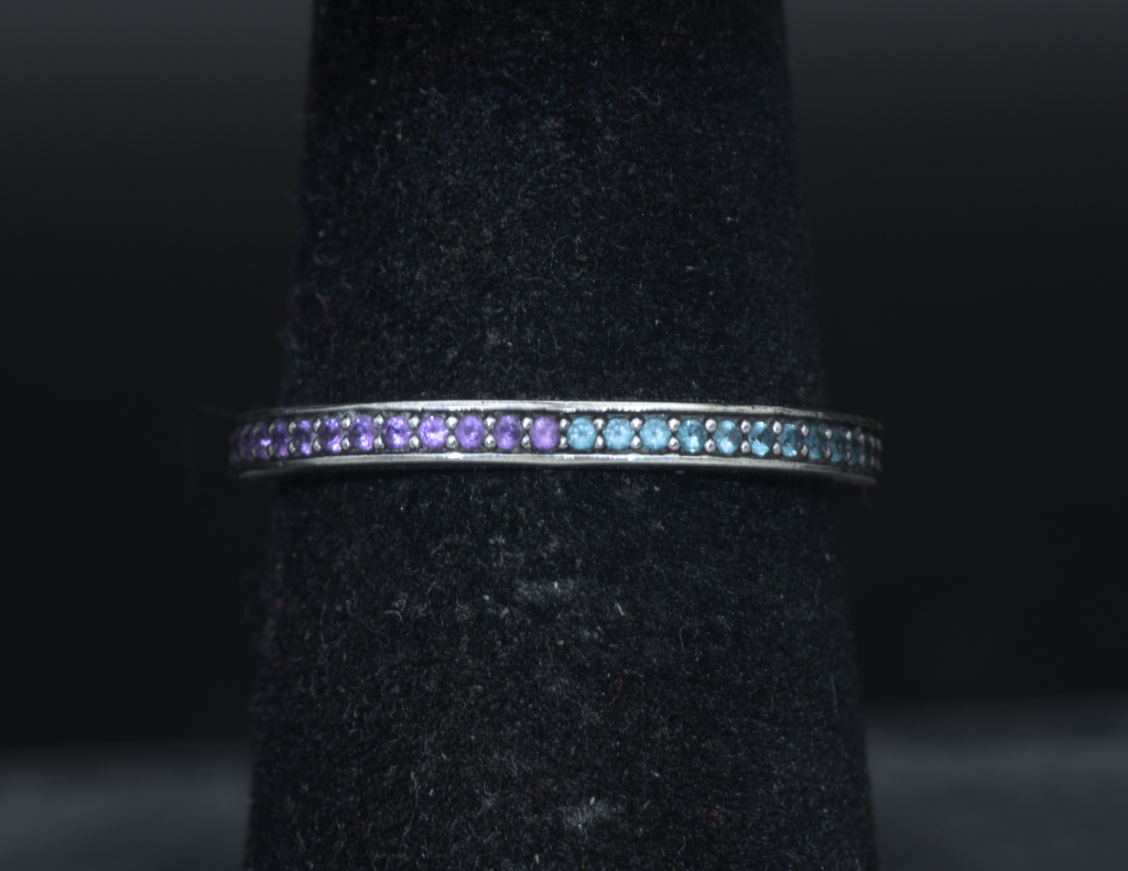 Pandora - Vintage Sterling Silver "Arc of Love" Multi-Color CZ Band - Size 6