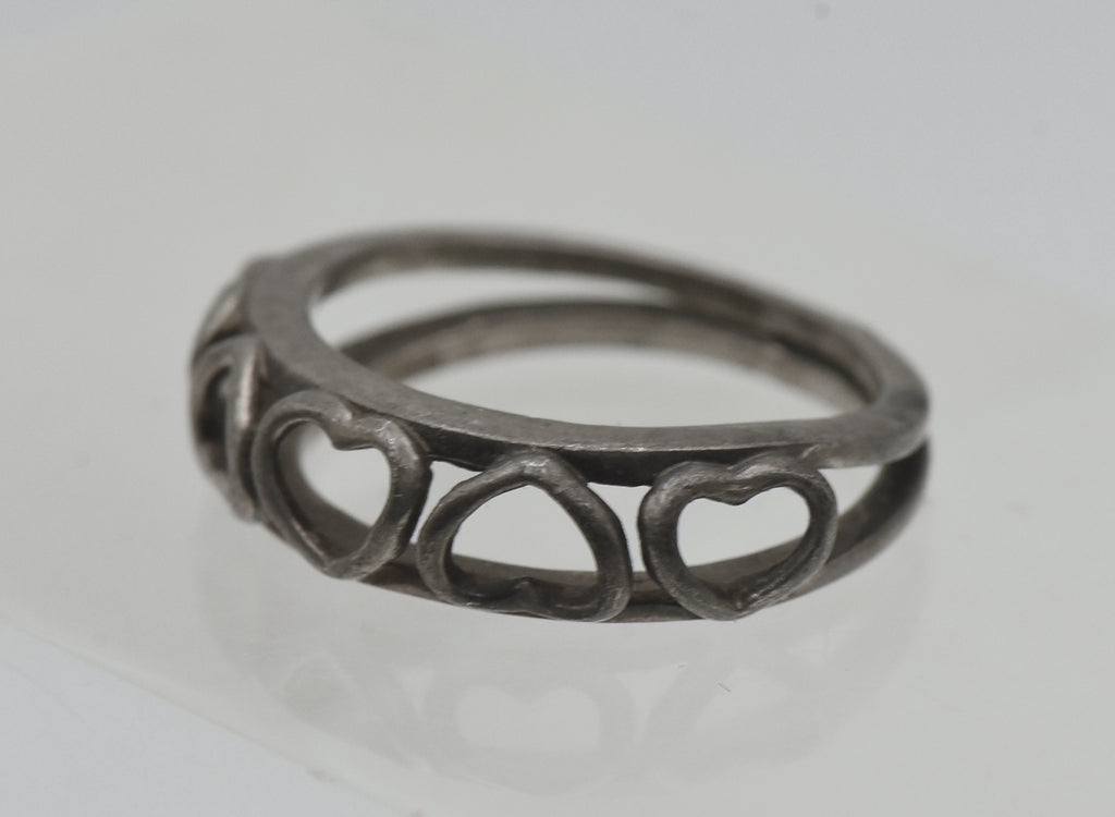 Vintage Handmade Sterling Silver Hearts Ring - Size 6.5