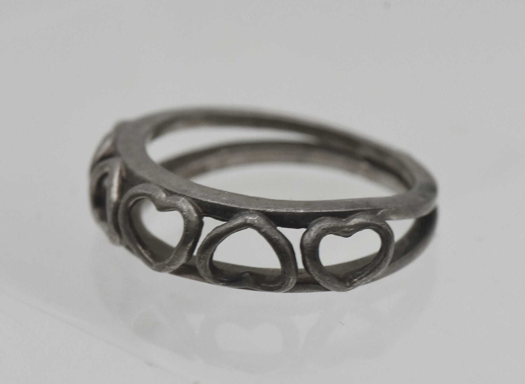 Vintage Handmade Sterling Silver Hearts Ring - Size 6.5