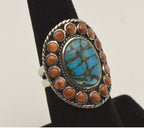 Vintage Handmade Sterling Silver Turquoise and Shell Ring - Size 6