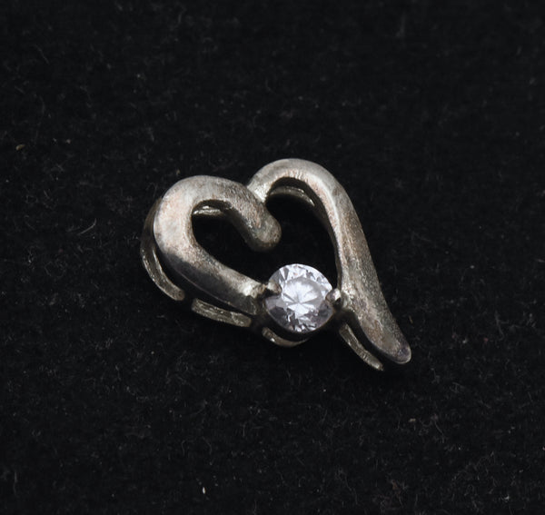 Vintage Sterling Silver and Cubic Zirconia Heart Slide Pendant