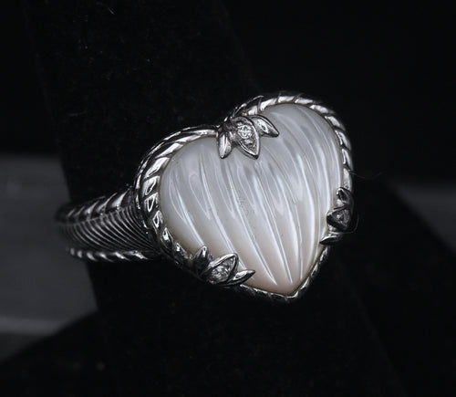 Judith Ripka - Sterling Silver Mother of Pearl & CZ Heart Ring - Size 7