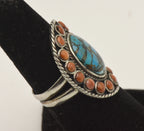 Vintage Handmade Sterling Silver Turquoise and Shell Ring - Size 6