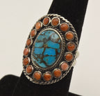 Vintage Handmade Sterling Silver Turquoise and Shell Ring - Size 6