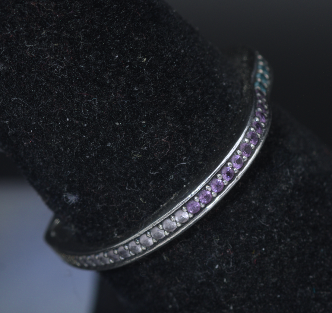 Pandora - Vintage Sterling Silver "Arc of Love" Multi-Color CZ Band - Size 6