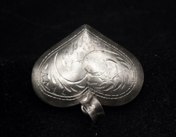 Vintage Sterling Silver Hand Engraved Puffed Heart Pendant