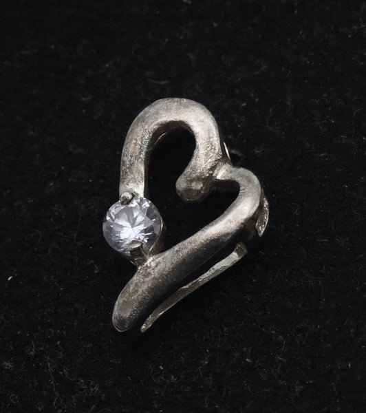 Vintage Sterling Silver and Cubic Zirconia Heart Slide Pendant