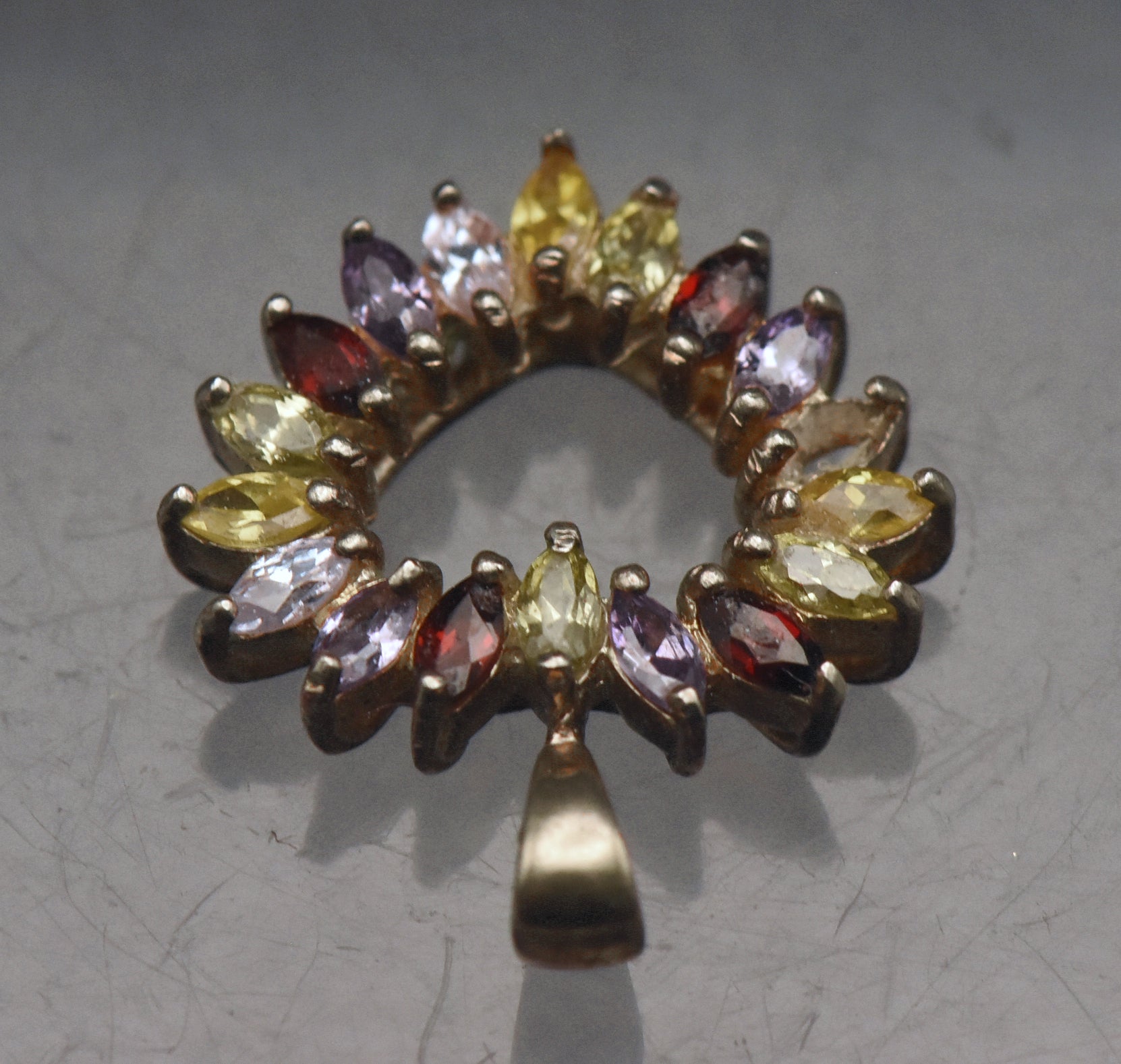 Vintage Sterling Silver Multi-Color Crystal Heart Pendant - AS IS