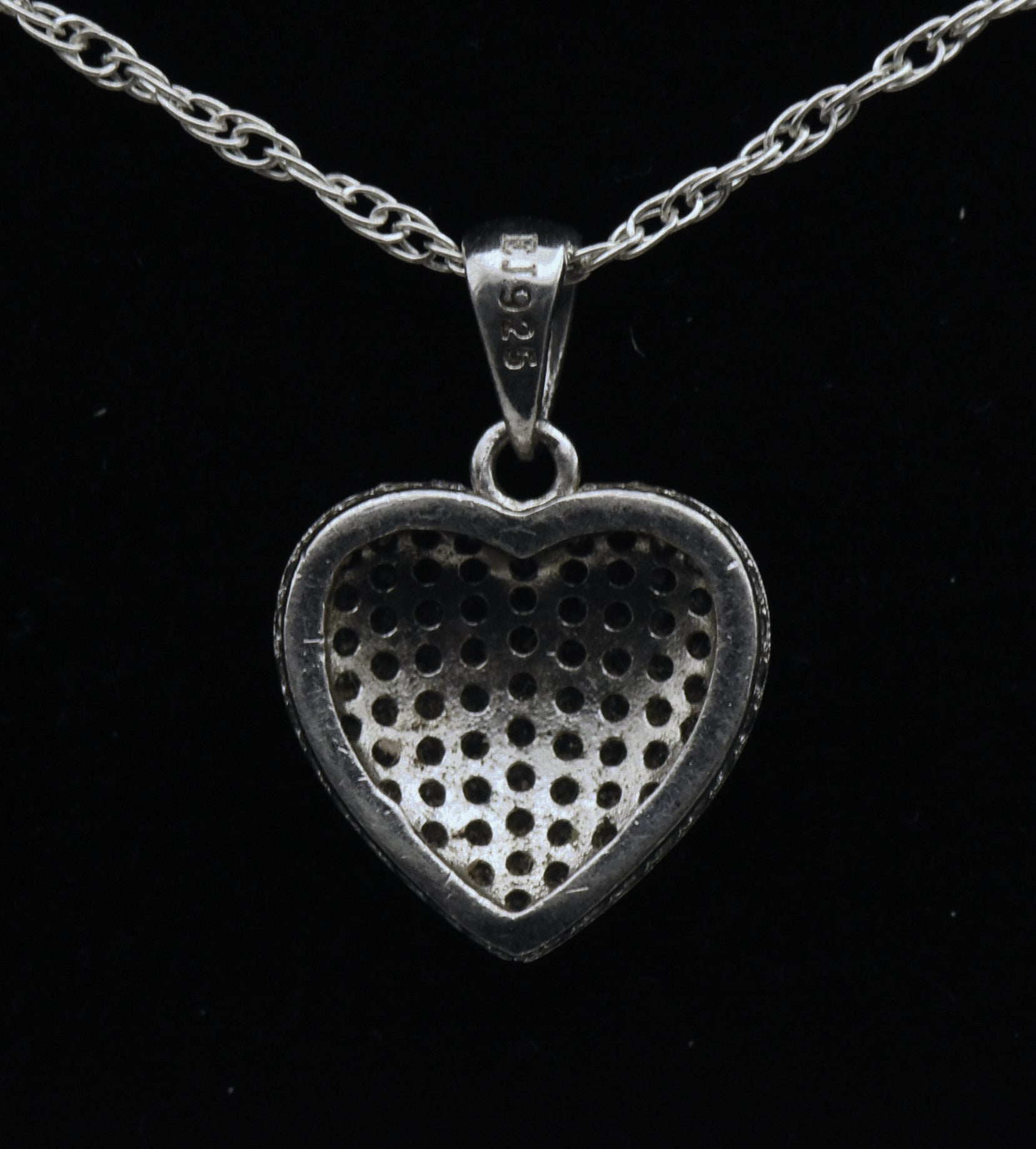 Vintage Pave Set CZ Sterling Silver Heart Pendant Chain Necklace - 18"