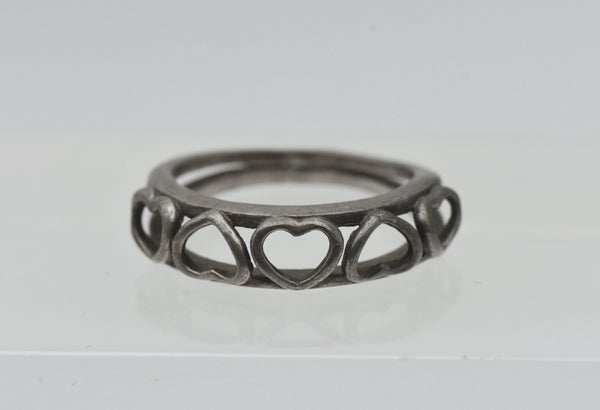 Vintage Handmade Sterling Silver Hearts Ring - Size 6.5